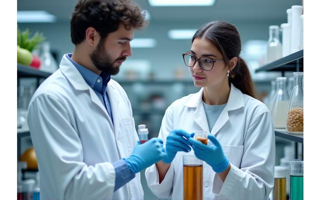 Scientists collaborating on custom formulation in a modern lab